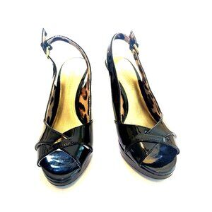 Christian Siriani High Heels Black Patton Leather Open Toe Ankle Strap, Size 7